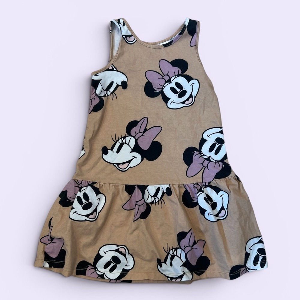 H&M Disney Minnie Mouse Girls Dress Size 5T/6 Tan Pink Sleeveless